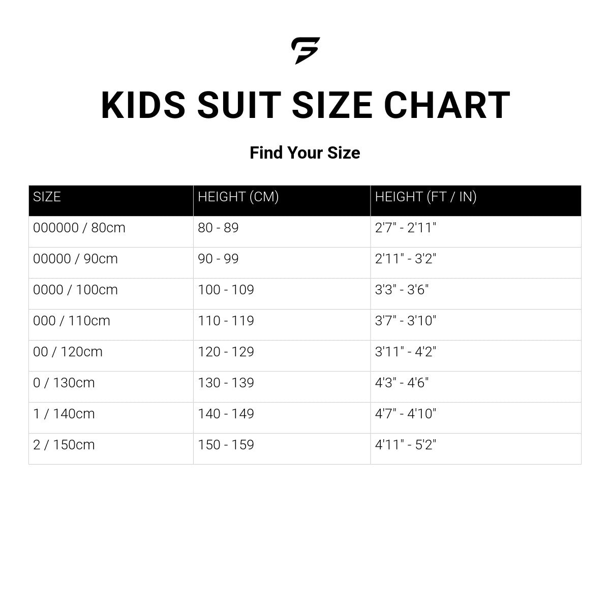 Size guide for Kids Grey Shaolin Martial Arts Suit