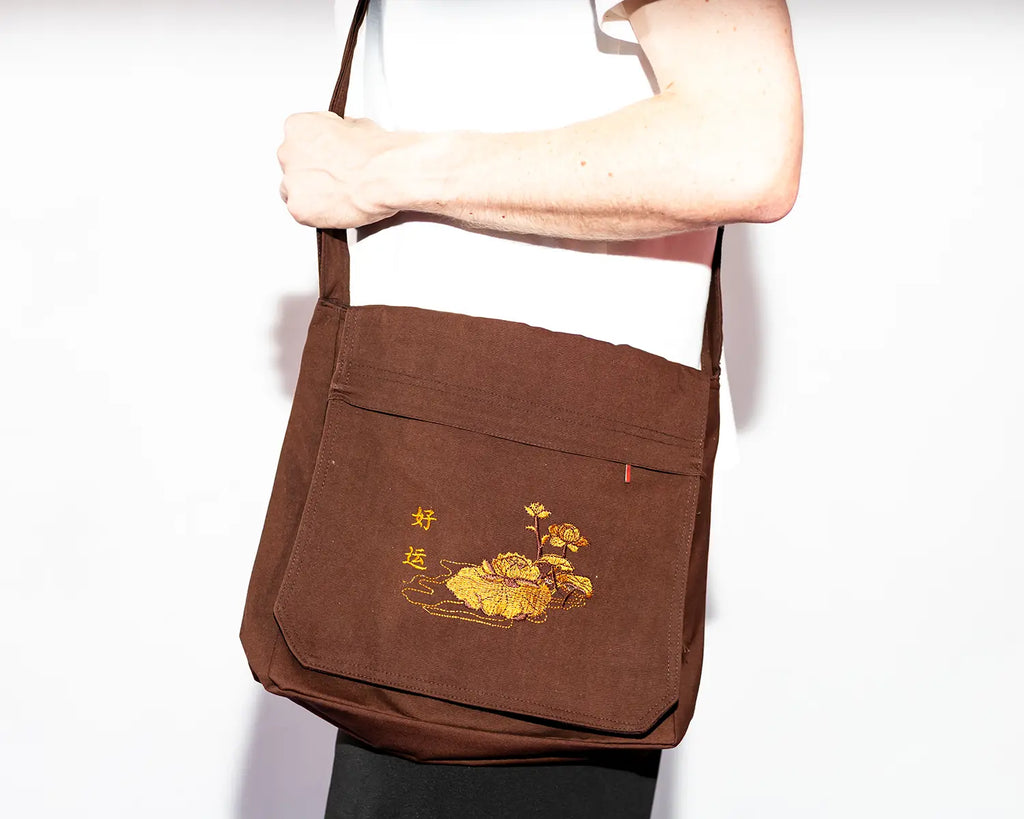 Lotus Embroidered Shoulder Bag