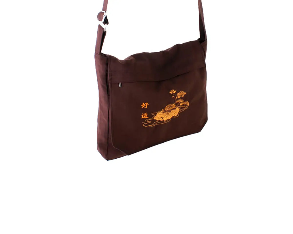 Lotus Embroidered Shoulder Bag