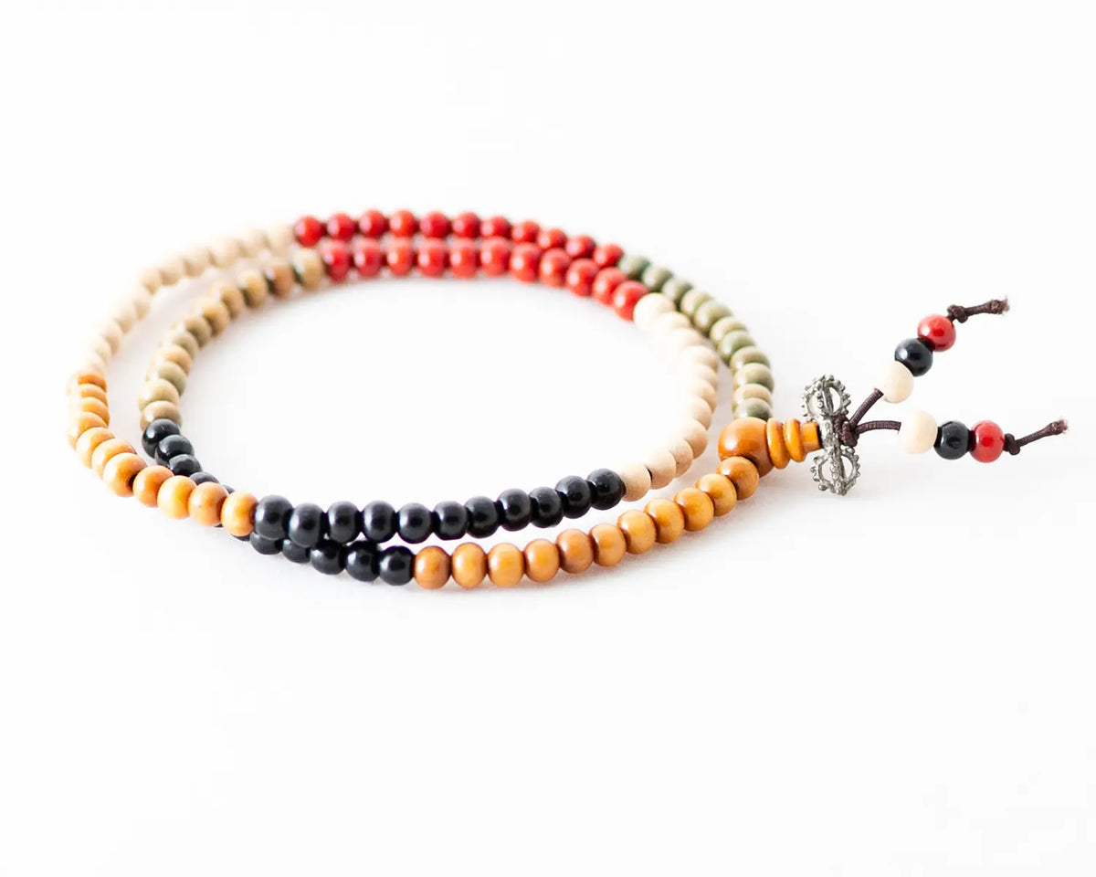 Multicolour Tibetan Rosewood 108 Mala Beads