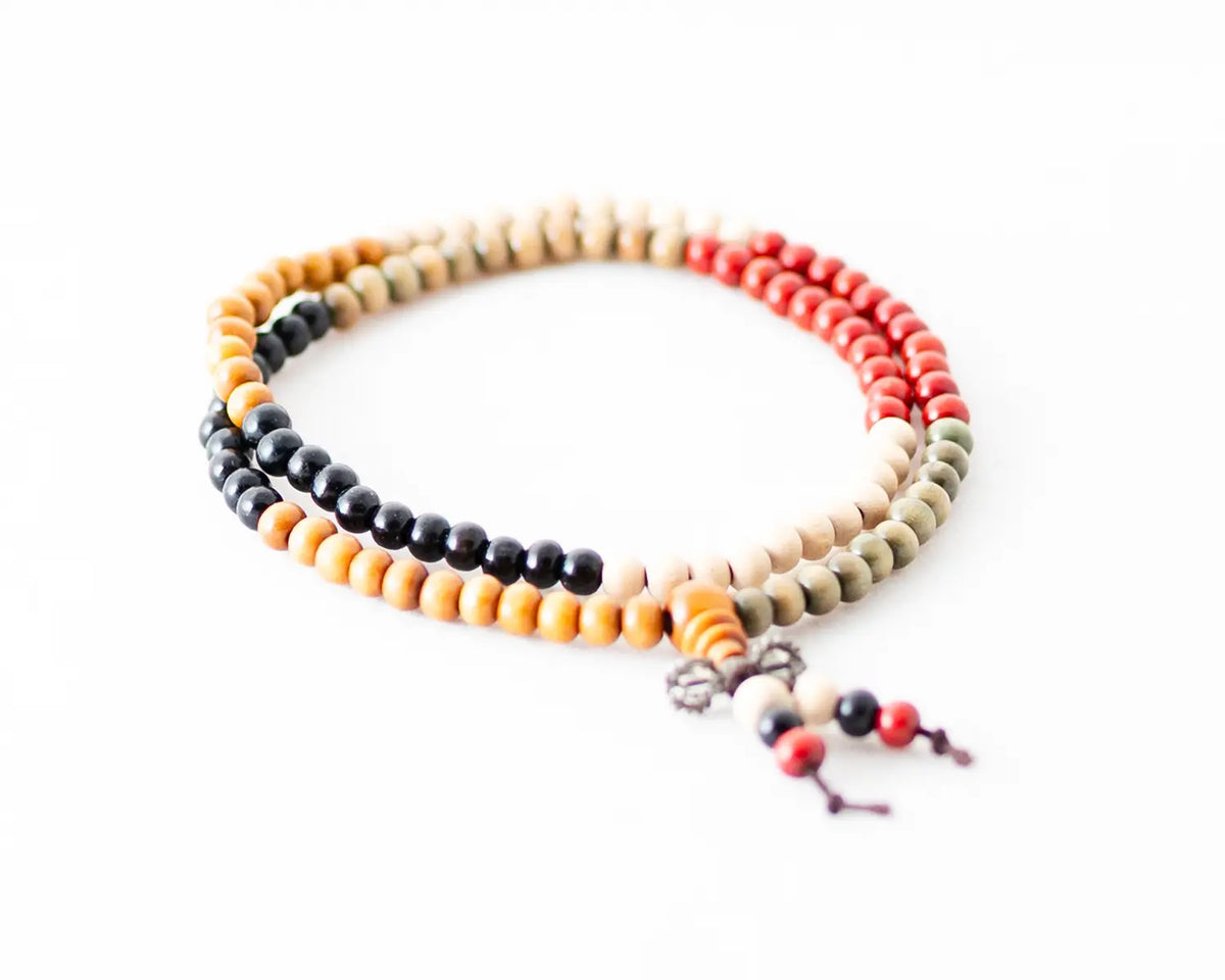 Multicolour Tibetan Rosewood 108 Mala Beads