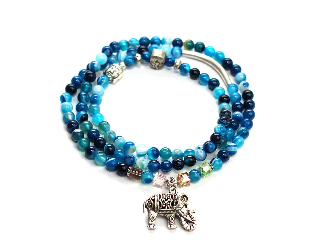 Natural Blue Agate & Sterling Silver Elephant Bracelet / Necklace