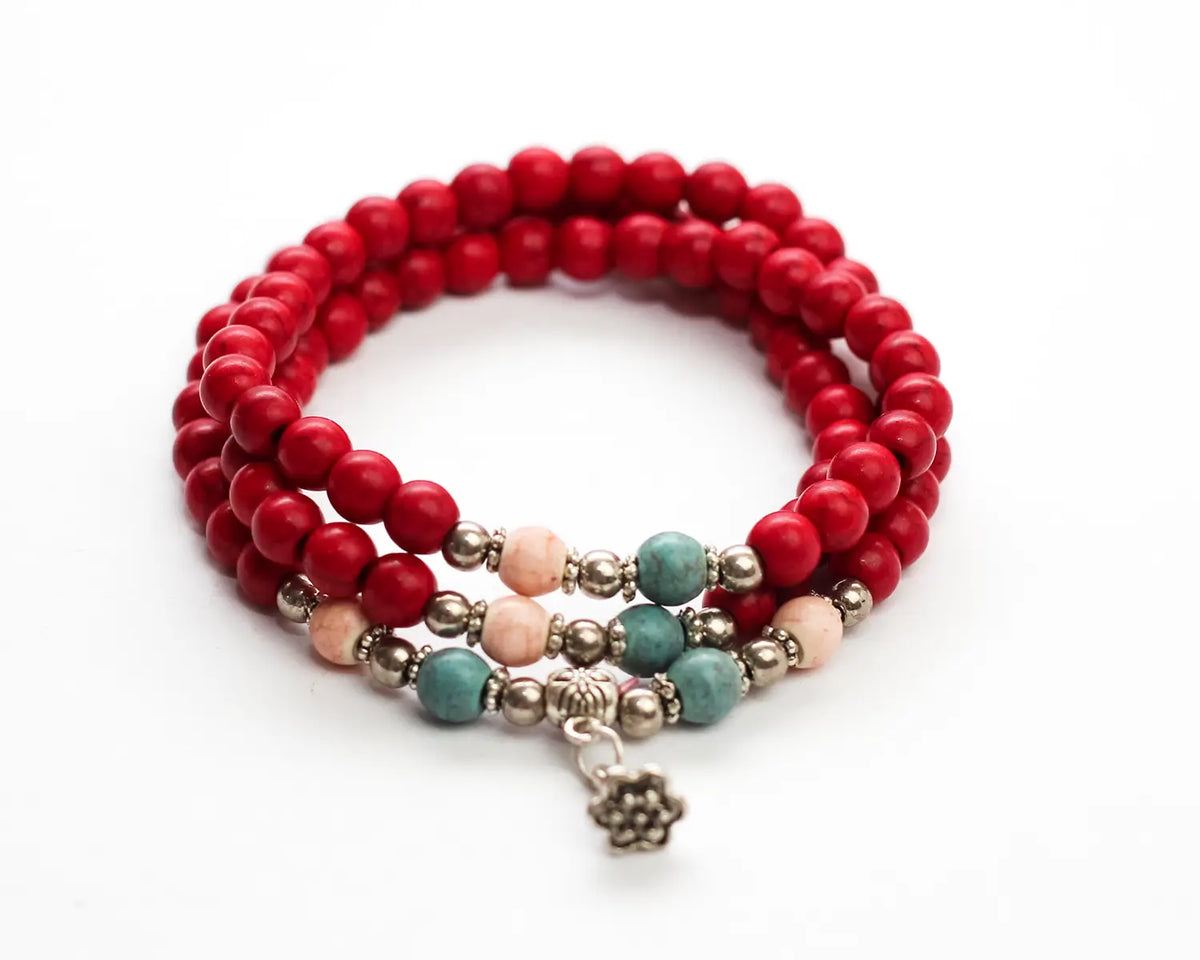 Red Ceramic & Sterling Silver Charm Bracelet