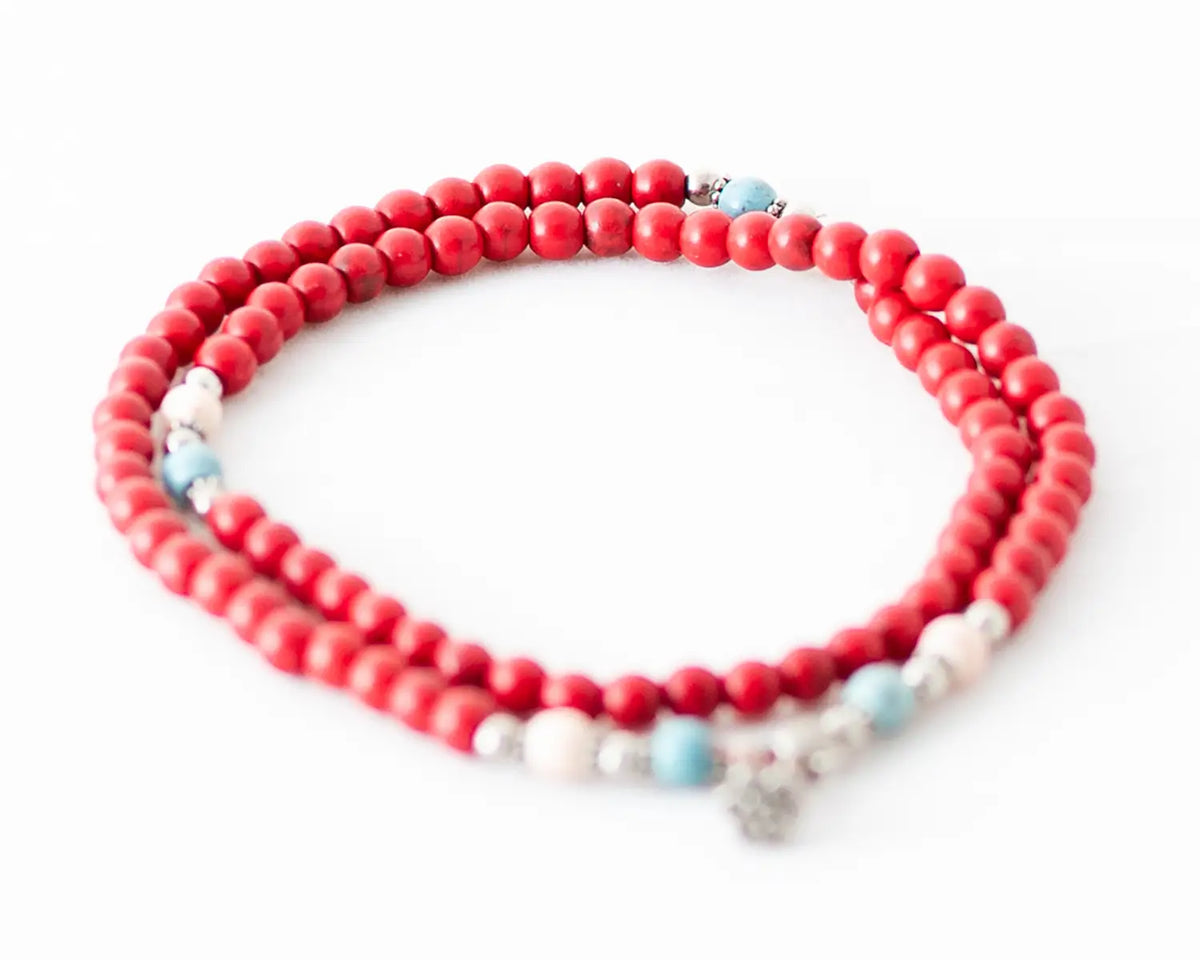 Red Ceramic & Sterling Silver Charm Bracelet
