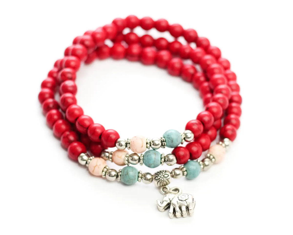Red Ceramic & Sterling Silver Charm Bracelet