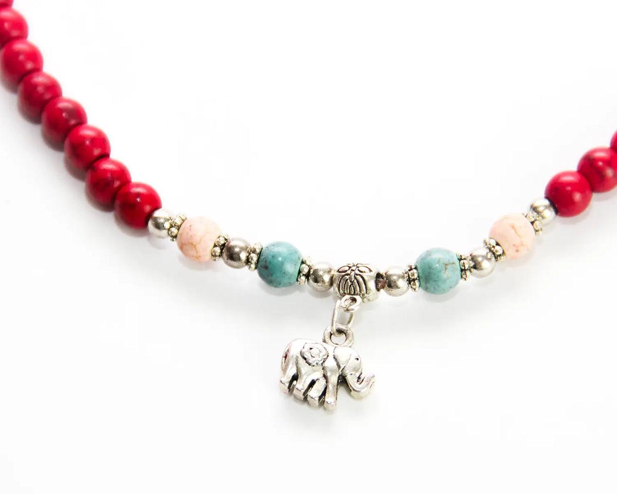 Red Ceramic & Sterling Silver Charm Bracelet
