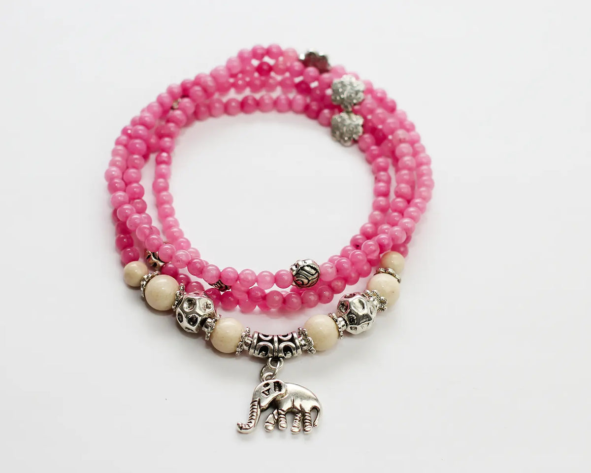 Natural Rose Quartz & Sterling Silver Elephant Bracelet / Necklace