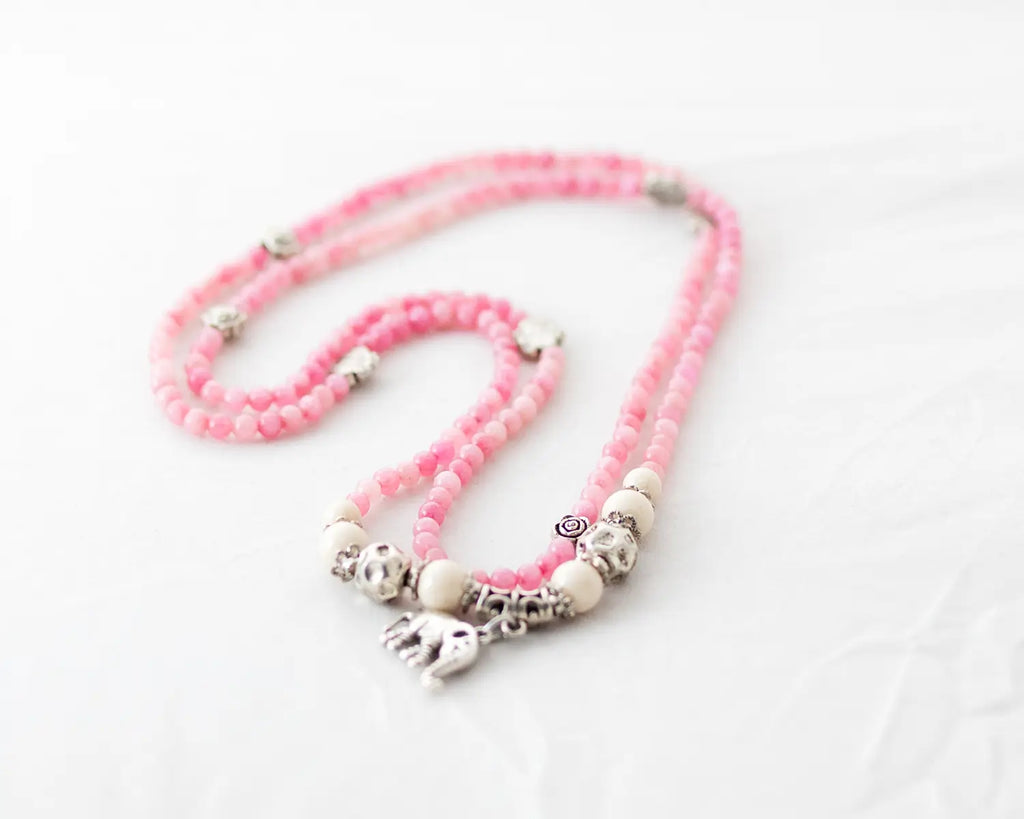 Natural Rose Quartz & Sterling Silver Elephant Bracelet / Necklace