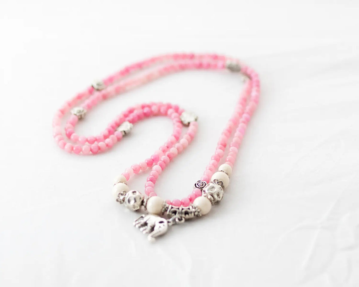 Natural Rose Quartz & Sterling Silver Elephant Bracelet / Necklace