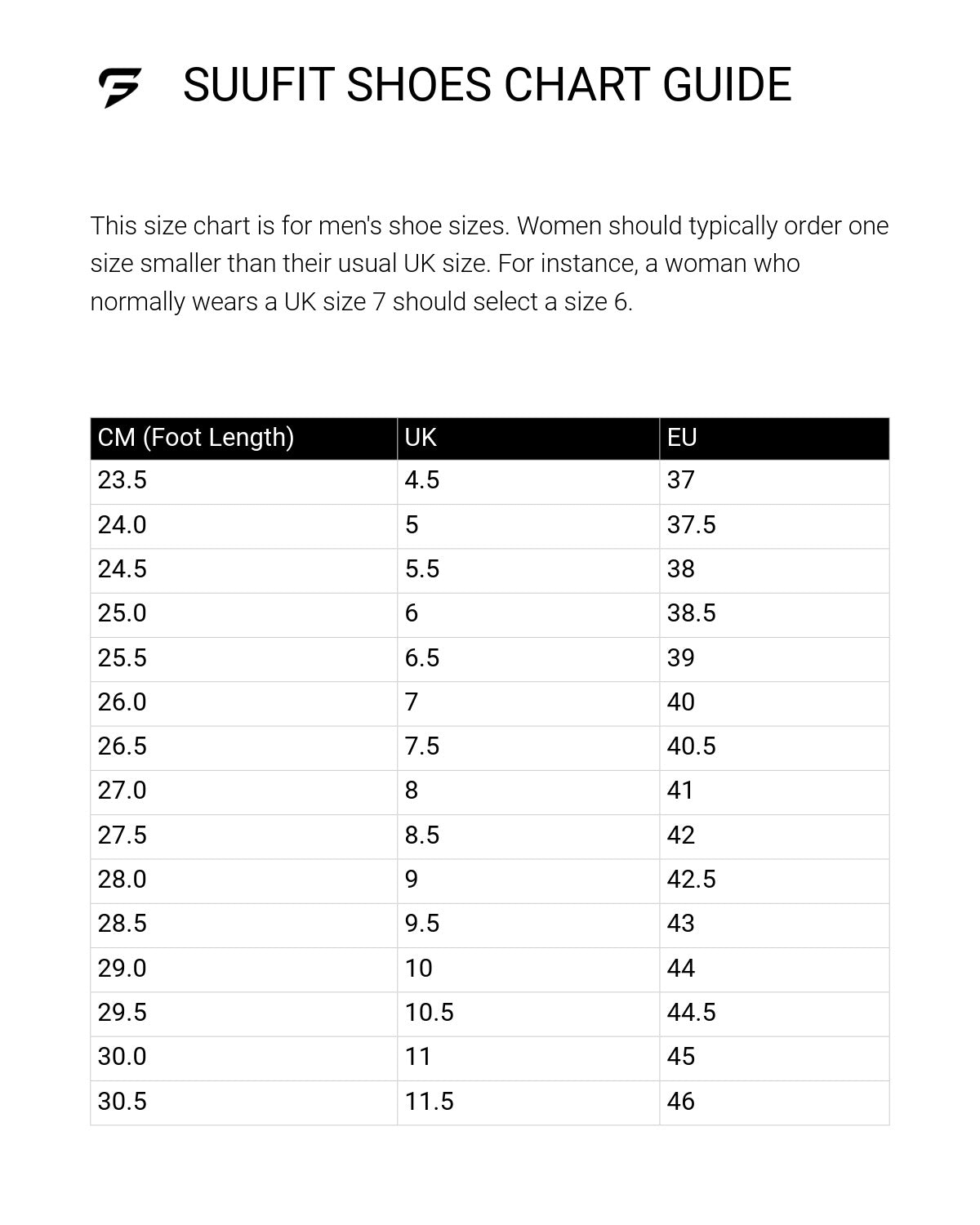 Size guide for Shaolin Monk Shoes