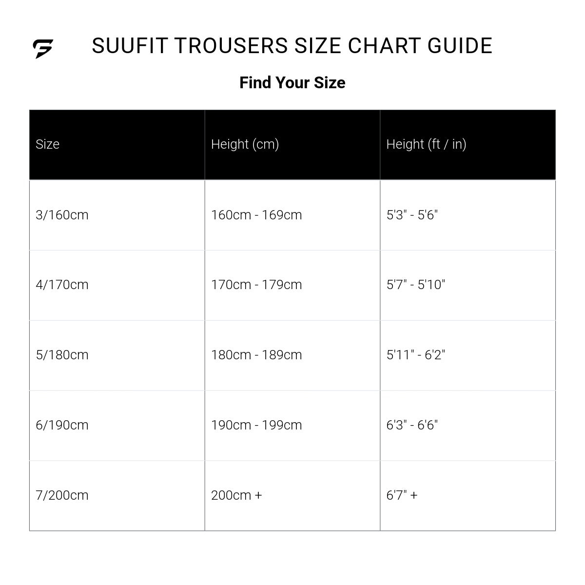 Size guide for Martial Arts Training Trousers