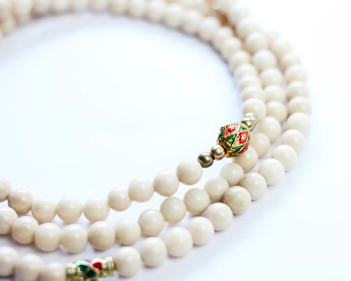 Natural Cream Marble Beads with Gold Buddha Charm Bracelet & Necklace