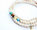 Natural Cream Marble Beads with Gold Buddha Charm Bracelet & Necklace