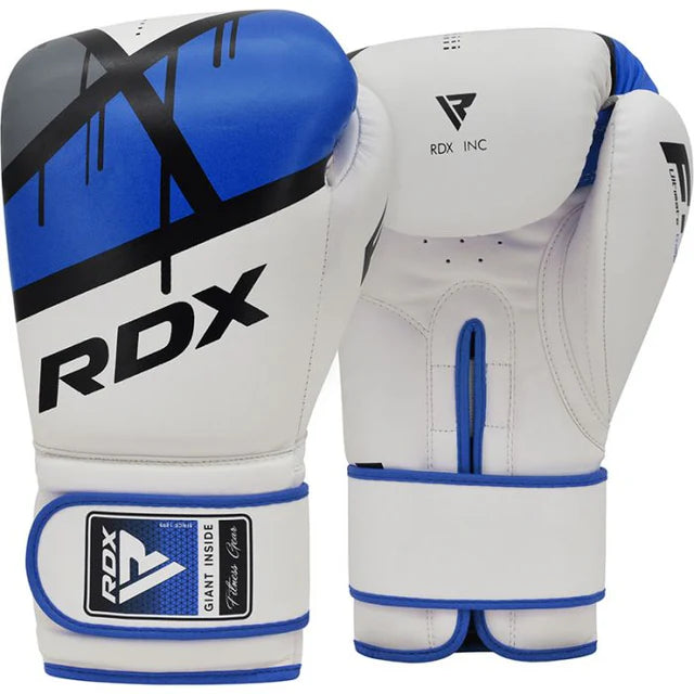 RDX F7 Boxing Gloves | Black, White & Blue MMA & Training Gloves