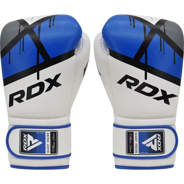 RDX F7 Boxing Gloves | Black, White & Blue MMA & Training Gloves